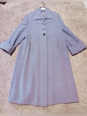 1940s Dusty Slate Blue Wool Long Full Length Swing Coat Small / Medium